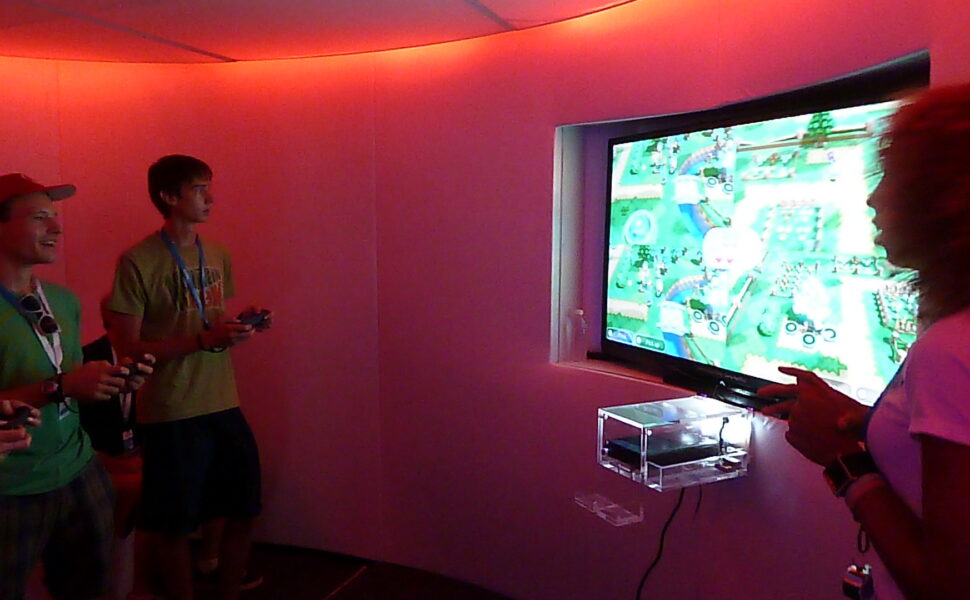 Wii U console mounted on a wall