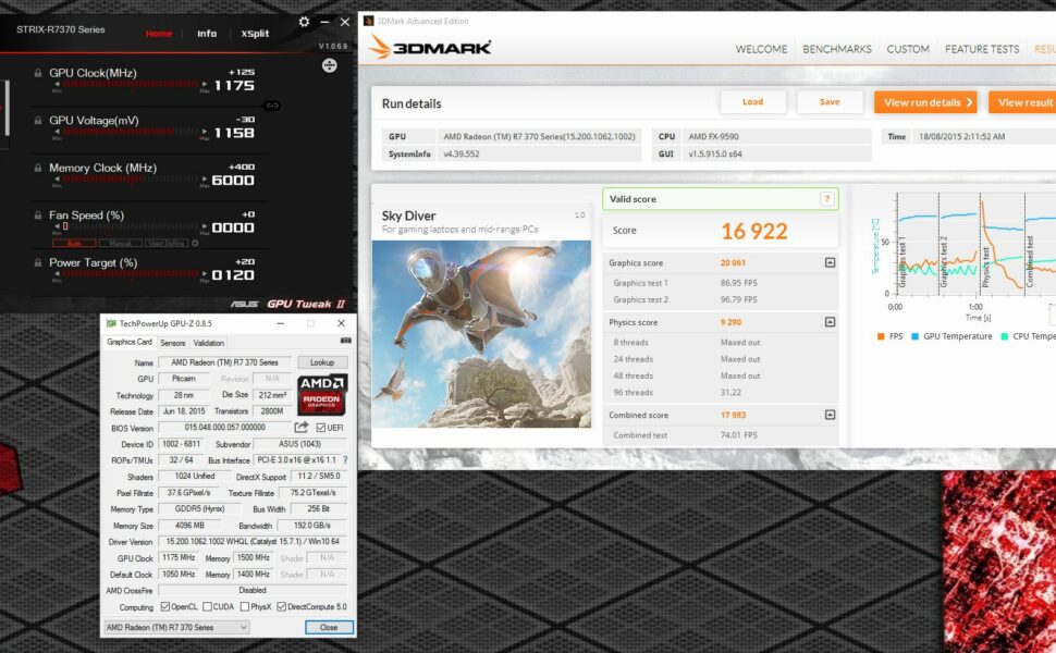 R7 370 overclocked 1175 1500 Skydiver